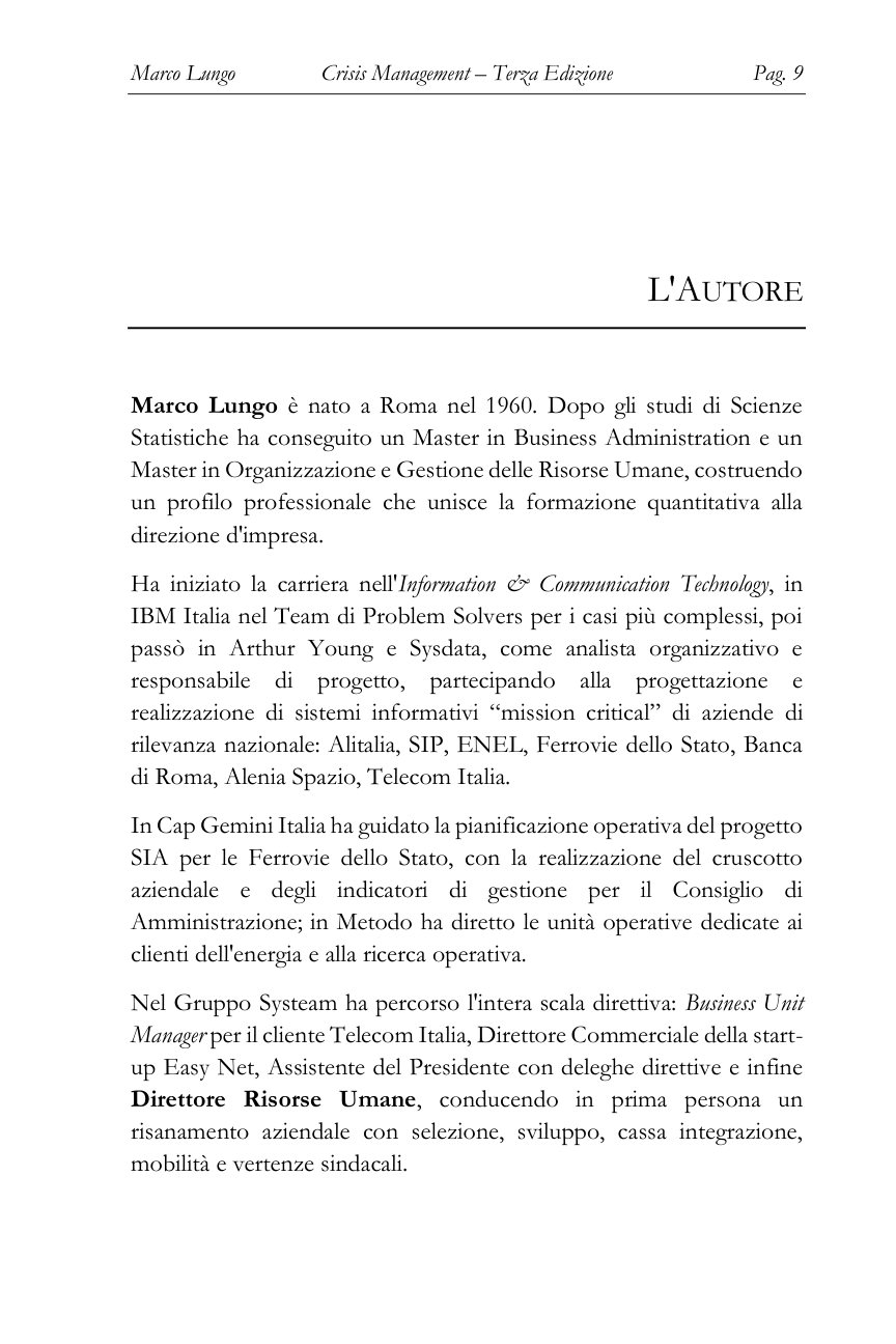 La scheda dell'autore in Crisis Management